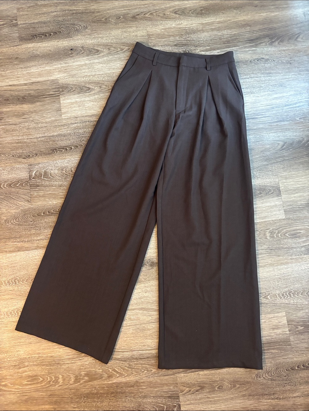 women's Wide Leg Pleated Dress Pants - Brown